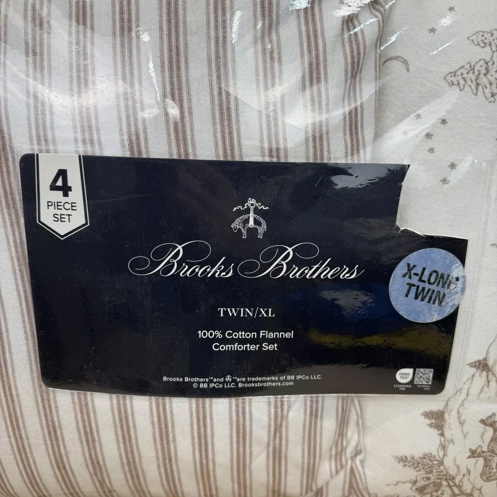 Brooks Brothers 4 Piece Comforter Set Twin XL 100% Cotton Flannel Winter Cabin